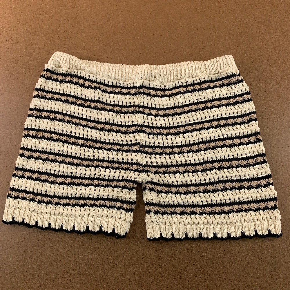 ASOS Design Womens Size 12-14 Cream Black Striped Knit Pull On 4.5"  Shorts New